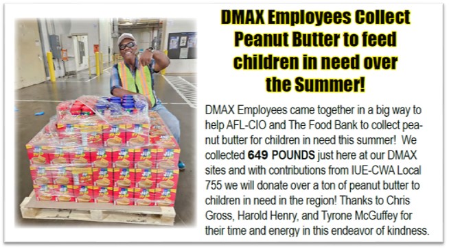 DMAX employees collect peanut butter to feed children in need over the summer